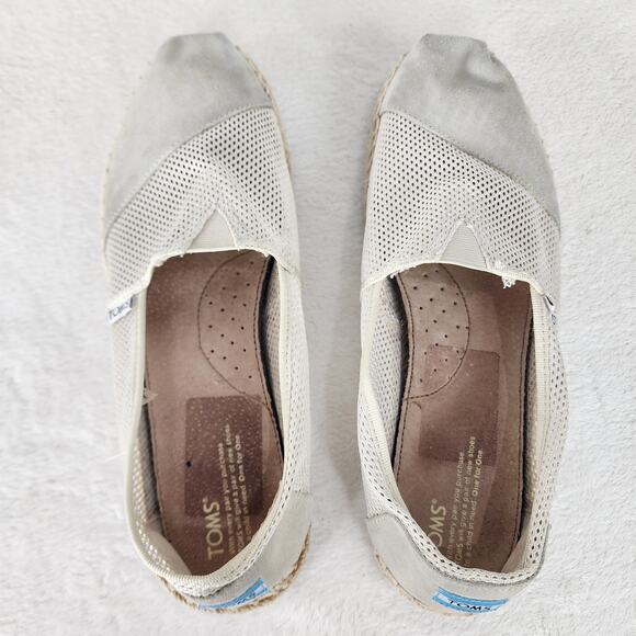 Toms Slip-On Shoes Women 12 Alpargata Espadrille Mesh Suede Comfort Cream - Picture 8 of 13